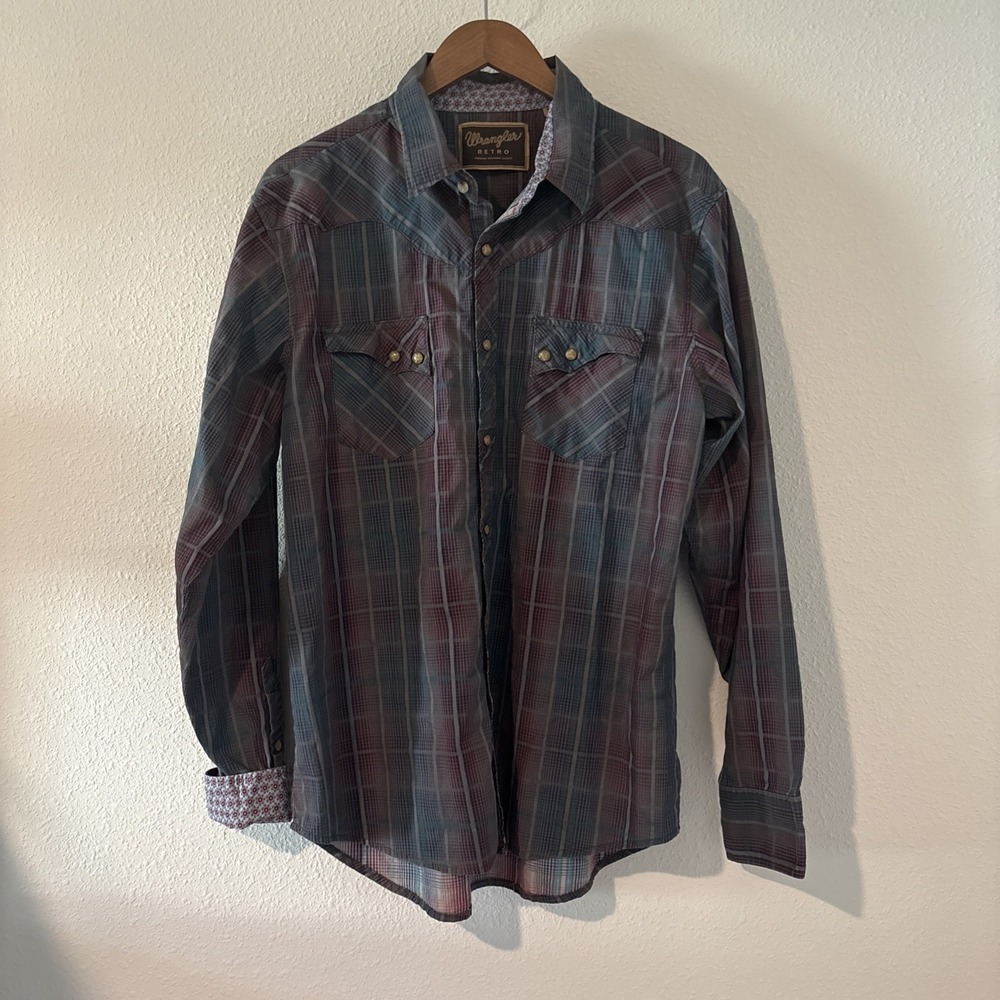 Wrangler Retro Shirt Mens XL Plaid Long Sleeve Western Pearl Snap Country Cowboy